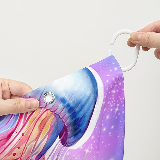 AILONEN Jellyfish Shower Curtain,Cartoon Sea Animal Jellyfish Bath Curtain Set for Kids Girls,Tie Dye Starry Night Fabric Shower Curtains for Bathroom, 60" W*72" H