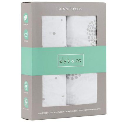 Ely's & Co. Bassinet Sheet 100% Combed Jersey Cotton 2 Pack Unisex for Baby Girl and boy - Grey Dottie Design
