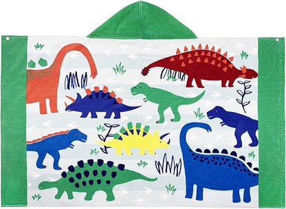 BANGSAUR Kids Hooded Beach Bath Towels, 100% Cotton 50"x30" Wrap Blanket, Toddlers Boys 3-12 Years Coverup Towel Dinosaurs