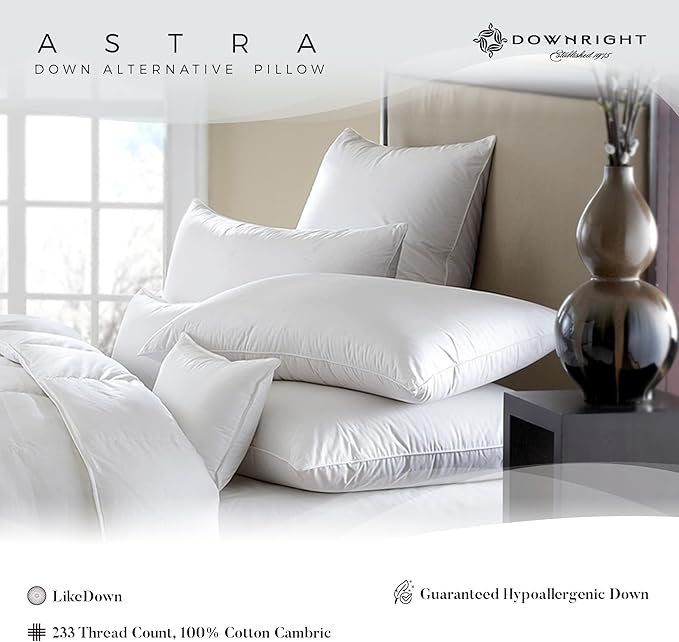 Downright 233 Thread Count 36 oz Astra Down-Like Pillow, 20" x 30", Queen 20 x 30