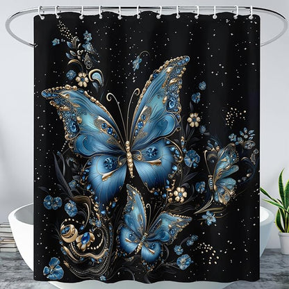 AILONEN Butterfly Shower Curtain for Bathroom, Blue Butterfly Waterproof Shower Curtain,Modern Fashion Minimalist Shower Curtain Bathroom Decor with 12 Plastic Hooks 60" W*72" H