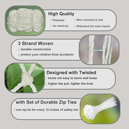 Rope Net Kids Safety Rope Netting Stairs Balcony Fence Safety Net Child Railing Playground Protection Rope Netting Indoor and Outdoor Decor Net White (6mm,1.5X3m)