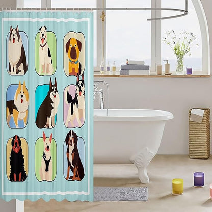 Feelyou Dog Shower Curtain Cartoon Dog Bath Curtain for Kids Toddler Boys Girls Cute Dog Bathroom Shower Curtain Set Sausage Dog Kids Bathroom Accessories 72"x78"