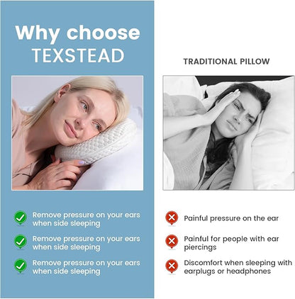 Ear Pillow with Ear Piercing for Side Sleeping, Ear Hole Memory Foam Cooling Pillows for CNH and Ear Pain Ear Inflammation Pressure Sores, Travel, White