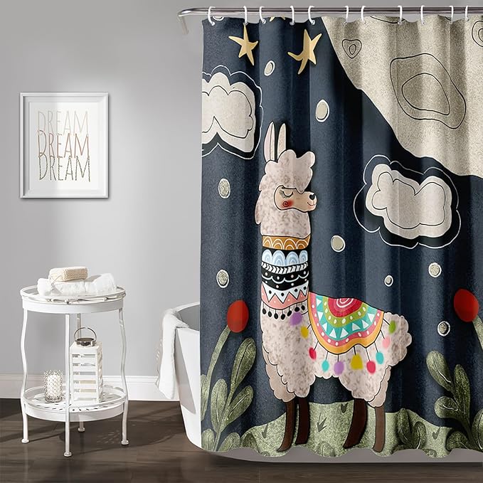 AILONEN Cute Llama Shower Curtain for Kids,Galaxy Llama Print Bath Curtain Gifts for Boys Girls,Polyester Waterproof for Bathroom with 12 Plastic Hooks 60" W*72" H