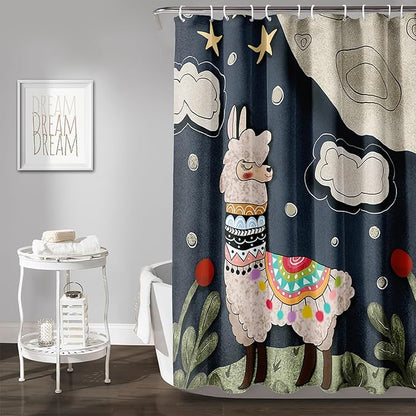 AILONEN Cute Llama Shower Curtain for Kids,Galaxy Llama Print Bath Curtain Gifts for Boys Girls,Polyester Waterproof for Bathroom with 12 Plastic Hooks 60" W*72" H
