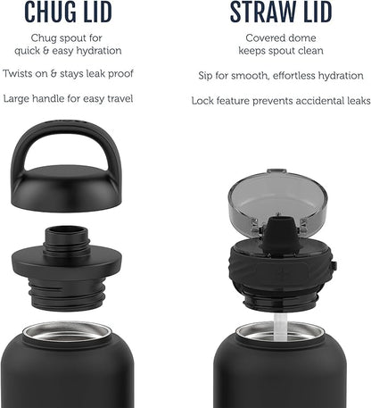 Ello Cooper 40oz Stainless Steel Water Bottle with 2 Lids Chug and Straw | Leak Proof | Double Walled and Vacuum Insulated | Built in Carry Loop | Dishwasher Safe | Lilac