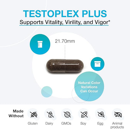 XYMOGEN TestoPlex Plus - Supports Healthy Testosterone Levels, Cognition, and Overall Vitality - Shilajit + Eurycoma longifolia Extract Supplement for Men and Women (120 Capsules)