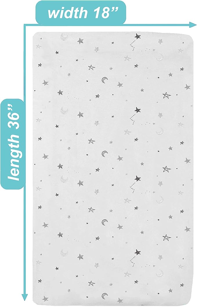 TL Care Printed 100% Natural Cotton Jersey Knit 18 x 36 Cradle/Bassinet Sheet - Fitted, Gray Stars and Moons, Soft Breathable, for Boys and Girls (Pack of 2)