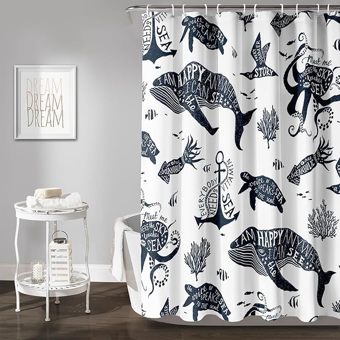 AILONEN Whale Shower Curtain Cartoon Gull Sea Turtle Octopus Bath Curtain Ocean Animal Blue Printed Shower Curtain 60" W*72" H Minimalist Bathroom Curtain Polyester Waterproof Curtain with 12 Hooks