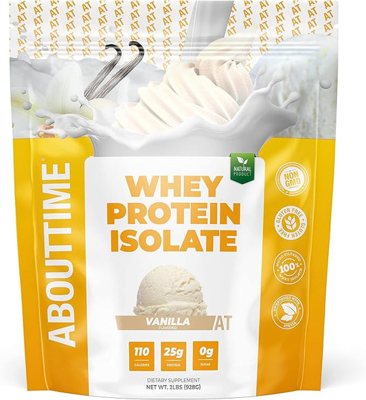 About Time Whey Isolate Protein, Non-GMO, All Natural, Lactose/Gluten Free, 24g of Protein Per Serving (Vanilla - 2 Pounds)
