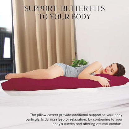 Soft Body Pillow Cover/Pillowcases 60 x 21 Inch, WINKAURA Premium Unique Long Pillow Case for Bed Fits 54x20 Pillow, Envelope Closure, Stylish Wrinkle and Stain Resistant,Wine Red
