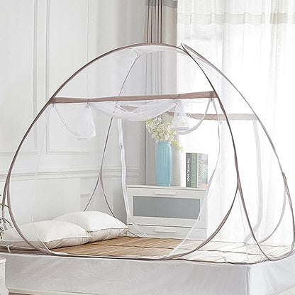 Pop Up Bed Net Tent for Bedroom with Net Bottom, Portable Double Door Travel Folding Design Bed Canopy, Foldable (Khaki-79 x71x59 inch)