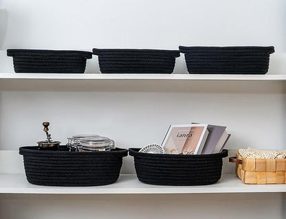 CubesLand Small Shelf Shelves Closet Basket,Woven Toy Basket Bin for Organizing,Storage Cube Organizer Basket Bin,Cute Rope Gifts Basket,Dog Cat Toy Basket Box,Over Toilet Storage Basket,Black 5-Piece