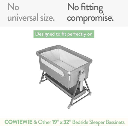 Joey + Joan Bassinet Fitted Sheets 19" x 32" for Cowiewie & Mika Micky Bedside Sleeper Bassinet Mattress Pad – Snuggly Soft 100% Jersey Cotton – Light + Dark Sage Green – 2 Pack