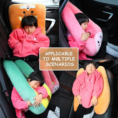 Kids Travel Pillow for Car Seat with Hand Muff, Cartoon Neck & Headrest Seat Belt Pillow for Car Road Trips Long-Distance Travel Sleeping Pillow for Adults and Children, Corgi