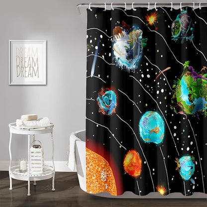 AILONEN Solar System Shower Curtains,Star Trek Bath Curtains for Bathroom Decor,Planet Galaxy Polyester Waterproof for Bathroom with 12 Hooks,60" W*72" H