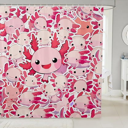 Feelyou Boys Girls Cute Axolotl Shower Curtain Ocean Sealife Bathroom Shower Curtain Set Kids Cartoon Salamander Bath Curtain Kawaii Teens Bathroom Accessories Room Decor 72"x78"