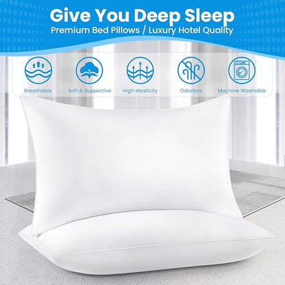 Bed pillows for sleeping, Down alternative pillows,White,Microfiber filled, King pillow set of 2,20 x 36 Inches,Super soft,Hotel collection,King size pillows for back,stomach or side sleepers