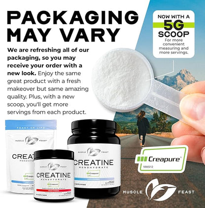 Muscle Feast Creapure Creatine Monohydrate Powder | Premium Pre-Workout or Post-Workout | Easy to Mix, Gluten-Free, Safe and Pure, (2lb, Unflavored)