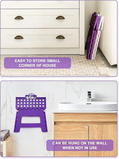 Folding Step Stool 9", Kids Step Stool, Heavy Duty Step Stools for Adults, Compact Foot Stools, Light-Weight Toddler Step Stool for Kitchen, Bathroom, Holds Up to 300 lbs (Purple)