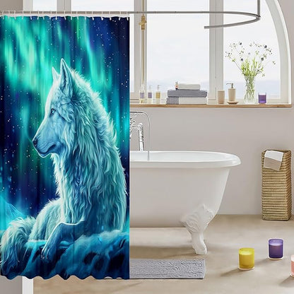 Feelyou Kids Wolves Shower Curtain Wolves Howling Bath Curtain for Kids Wolf Bathroom Shower Curtain Set Blue Wolf Kids Bathroom Accessories Wolf Life 72"x84"