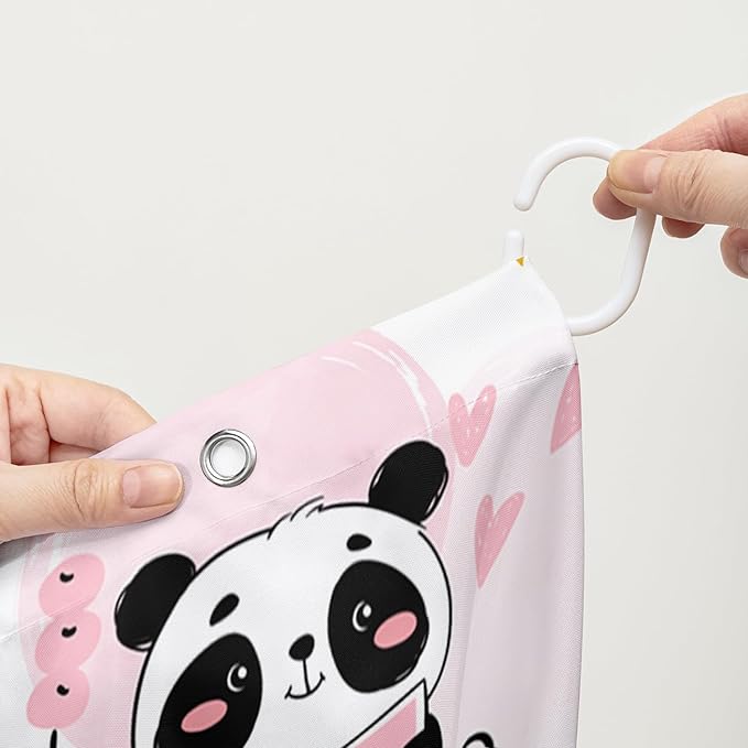 AILONEN Panda Shower Curtain for Bathroom, Cute Kawaii Panda Kids Bathroom Curtain,Pink Cartoon Bath Curtain 48" W*72" H Polyester Waterproof Bathroom Curtain with 12 Hooks