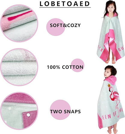 Kids Hooded Beach Bath Towel, Baby Surf Poncho Toddlers Soft Real Cotton Wrap Hooded Towels for Kids Boy Girl