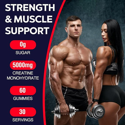 5000mg Creatine Monohydrate Gummies, Creatine for Women and Men, Chewable Creatine Pre Workout Gummies with Taurine & B6 - for Muscle, Recovery, Strength, Energy, Endurance & Performance - 120 Count