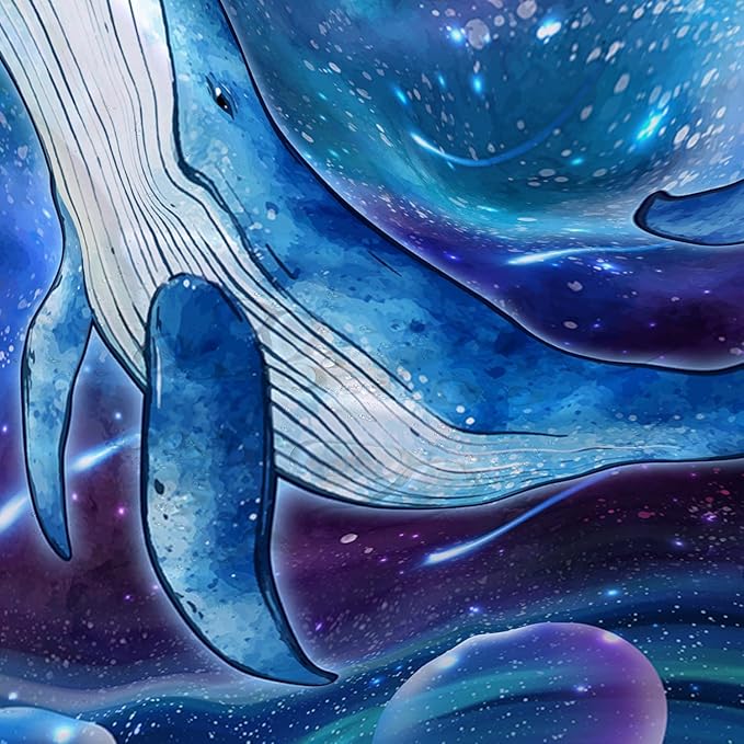 AILONEN Cartoon Blue Whale Shower Curtain,Swimming Whale Fabric Shower Curtains for Bathroom,Starry Night Bathroom Curtains for Kids Girls Boys,Fantasy Whale Bath Curtain Set, 72" W*72" H
