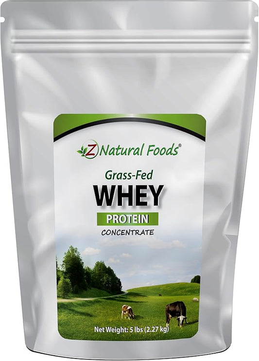Z Natural Foods Whey Protein Concentrate - Clean Grass-Fed Whey Protein Powder from New Zealand - Cold Processed Pure Whey Protein with Essential Amino Acids for Nutrition & Fitness, Unflavored, 5 lbs