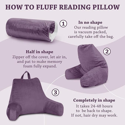 LOVTEX Reading Pillow with Removable Cover, Back Pillow for Sitting Up in Bed with Arms and Pockets, Bed Rest Pillow Adult, 20 x 15 Inches(Lavender)