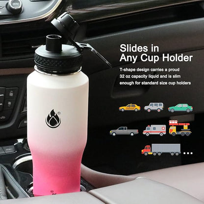 SENDESTAR Water Bottle 32oz,2 Lids(Straw lid),Wide Mouth Stainless Steel Vacuum Insulated Double Wall Keep Liquids Cold or Hot All Day,Sweat Proof Sport Design,Fit Car Cup Holder(White&Pink)