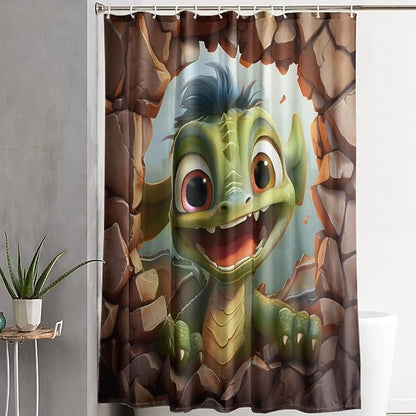 AILONEN Cartoon Dinosaur Shower Curtain for Kids,Funny Green Dinosaur Shower Curtain for Bathroom,Girls,Cute Animal Shower Curtain Set with Hooks,60" W*72" H