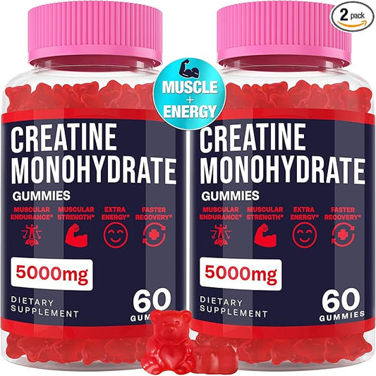 5000mg Creatine Monohydrate Gummies, Creatine for Women and Men, Chewable Creatine Pre Workout Gummies with Taurine & B6 - for Muscle, Recovery, Strength, Energy, Endurance & Performance - 120 Count