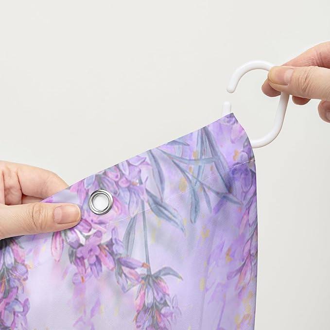 AILONEN Butterfly Shower Curtain for Bathroom, Purple Lavender Bath Curtain Decor,Flower Butterfly Waterproof Shower Curtain with 12 Plastic Hooks (Kids/Girls/Women/Teens) 60" W*72" H