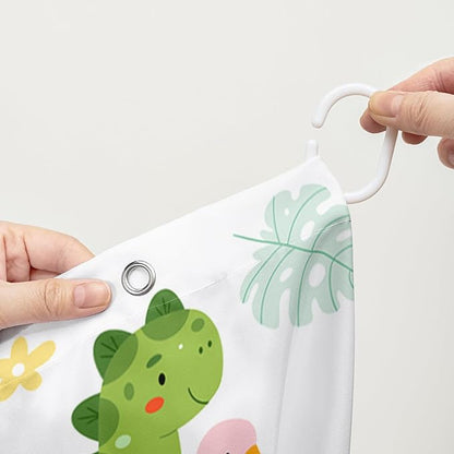 AILONEN Dinosaur Shower Curtain for Boys, Cute Green Kids Bath Curtain 72" W*84" H,Tropical Leaves Funny Dinosaur Curtain with 12 Plastic Hooks