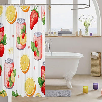 Feelyou Strawberry Shower Curtain Boys Girls Orange Fabric Shower Curtain for Kids Cherry Bathroom Waterproof Accessories with 12 Hooks Fruit Summer Theme Curtains,72x78 Inches