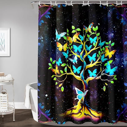 AILONEN Tree of Life Shower Curtain for Bathroom,Galaxy Starry Glowing Tree of Life Bath Curtain,Colorful Tree Shower Curtain Waterproof with 12 Plastic Hooks for Boys Girls Adults 72" W*78" H