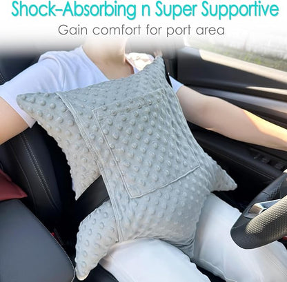Heart Surgery Pillow Shock Absorbing for Open Heart Surgery After Bypass Coughing with 2 Pockets - Recovery Gifts with Hands Placement Pouch, Minky Dot Gray