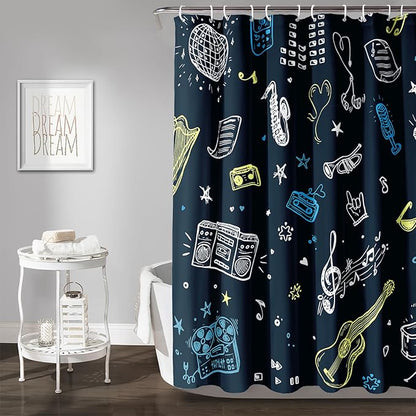 AILONEN Graffiti Note Music Shower Curtain,Hip Hop Music Art Bath Curtain Minimalist Bathroom Curtain 36" W*72" H Polyester Waterproof Bathroom Curtain with 12 Hooks