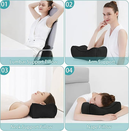 Lumbar Support Pillow for Office Chairs, Back Support Pillow for Lower Back Pain Relief, Soft & Good Support Corduroy Desk Lumbar Cushion, 14.9"x9"x5.5", Small (Black)
