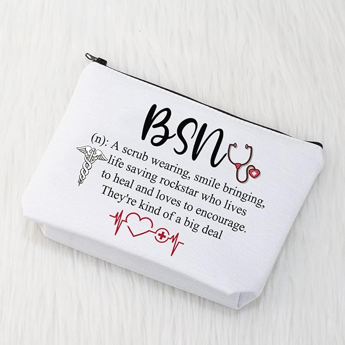 CMNIM BSN Gifts Bachelor of Science in Nursing Graduation Gifts Cosmetic Makeup Bag BSN RN Gifts for Coworkers (BSN Makeup Bag white)