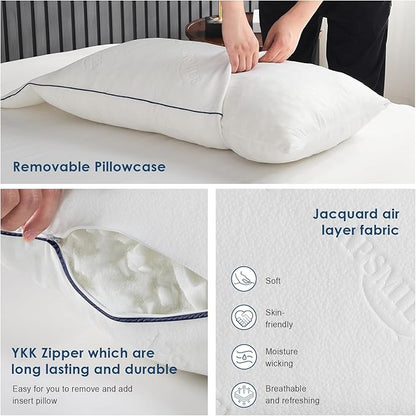 APSMILE Shredded Memory Foam Pillows Queen Size Set of 2, Adjustable Luxury Cooling Pillows for Neck Pain, Hotel Firm Bed Pillows for Sleeping, Essentials for Side/Back Sleeper (White,18"x28")