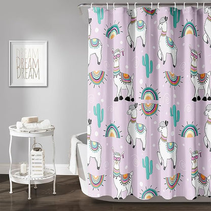AILONEN Cool Llama Shower Curtain,Purple Desert Cactus Llama Bath Curtain,Polyester Water for Bathroom with 12 Plastic Hooks,72" W*72" H Purple