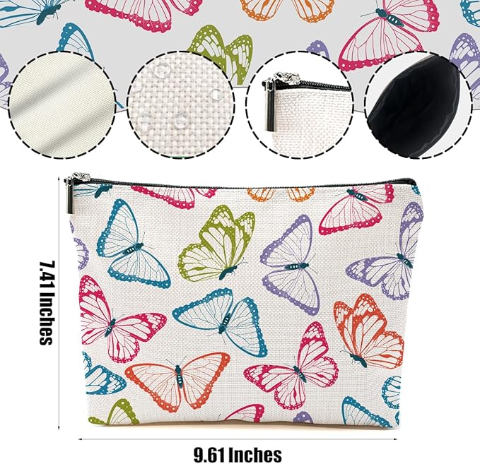 Colorful Butterfly Makeup Bag Cosmetic Bag Butterfly Gifts for Women Girls Friend Bestie Daughter Butterflies Lovers Gifts Travel Organizer Zipper Pouch Graduation Birthday Friendship Gifts