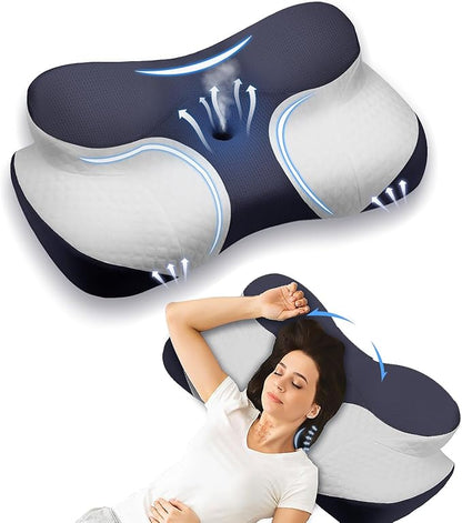 Bed Sleep Contour Memory Foam Pillow, Cervical Pillow for Neck and Shoulder, Ergonomic Neck Support Pillow for Side Back Stomach Sleepers with Pillowcase