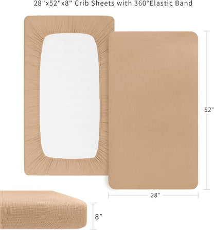 Konssy Muslin Fitted Crib Sheets 100% Cotton Baby Crib Sheets for Standard Crib Mattress (28 X 52 Inches), Soft and Breathable for Boy, Girl (Sepia)