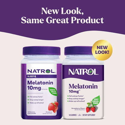 Natrol Melatonin Gummies, Sleep Support for Adults, Melatonin 10 mg, 140 Strawberry-Flavored, Up to 70 Days