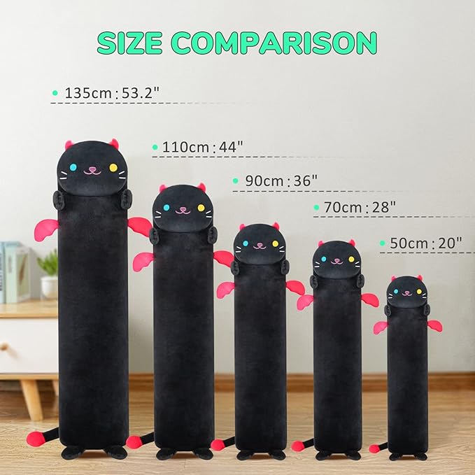 Long Cat Plush Kawaii Kids Plush Toy Pillows, Luminous Light Up Black Cat Stuffed Animals Kawaii Night Light Plushies Body Pillow Glow in The Dark Gift for Girls Boys (28 Inch)